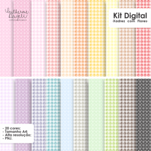 Kit Digital 20 cores & Estampa Xadrez com Flores